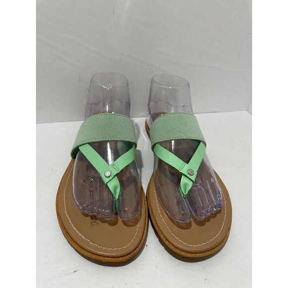 Sorel Sandal Ella Flip Flop Leather Sandal Women’s Green Thong size 7-7.5 - Picture 1 of 5